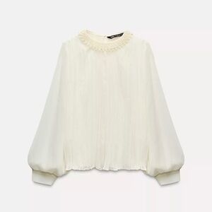 Zara Pearl Collar Long Sleeves Blouse Top Size XS